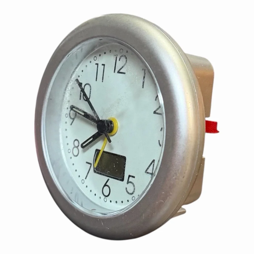Vintage Silver Desk Clock with Digital Display Battwry Powered UNTESTED‎